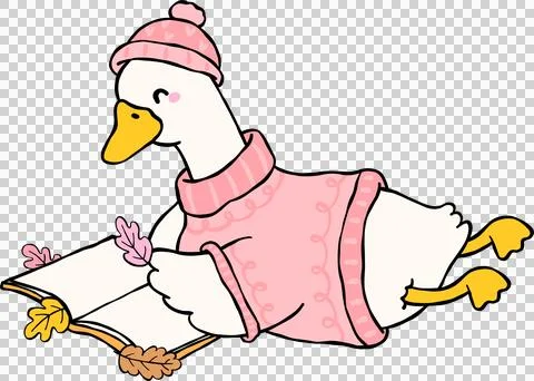Fall Bookish Silly Goose Reading Book and relaxing cartoon Stock Illustration