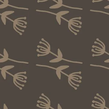 Fall branch seamless pattern in dark pale tones. Brown background. Simple flo Illustrazione stock