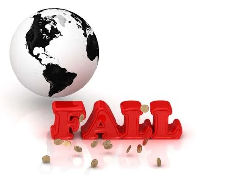 FALL bright color letters, black and white Earth on a white background Stock Illustration