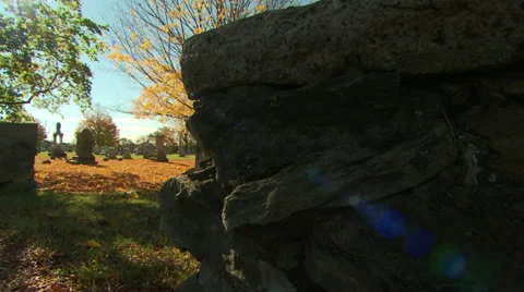 Fall cemetery with dolly reveal Stock Footage 36558592