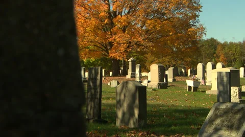 Fall cemetery revealed in dolly move Stock Footage 36558494