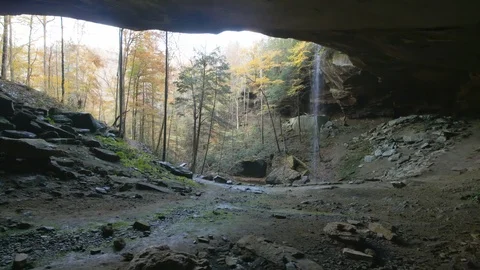 Fall Cinematic Tracking Shot Under Yahoo Falls Waterfall Kentucky Video stock 90797010