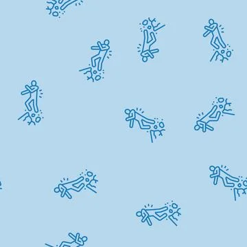 Fall cliff man accident line seamless pattern Stock Illustration