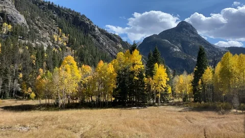 Fall color and scenery from train on Durango and Silverton Stock Footage 121896424