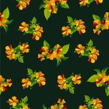 Fall color flowers seamless vector pattern Stock Illustration