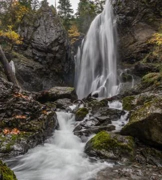 Fall colors at Henline Falls in the Opal Creek Wilderness Area, Oregon. Stock Photos