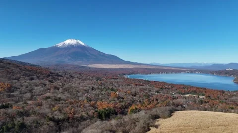 Fall Colors | Lake Yamanaka | Fuji - 4K Aerial Video Stock Footage 329054652