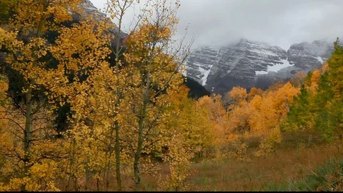 Fall Colors Maroon Bells Snow Stock Footage 105042467