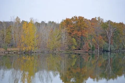 Fall colors reflected in lake Foto stock