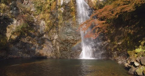 Fall colours in Minoo Forested Park and Waterfall, suburban Osaka, Japan. (B) Stock Footage 121186154