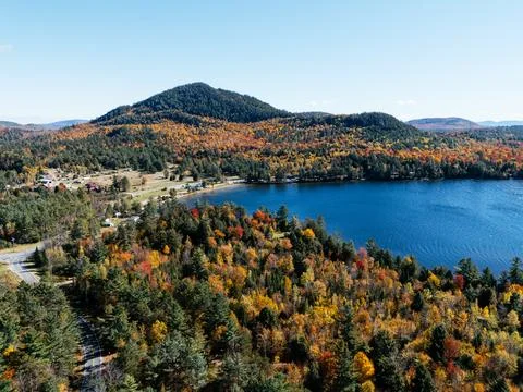 Fall Colours in the White Face Mountain ski resort. Color Change, Vermont, USA Stock Photos