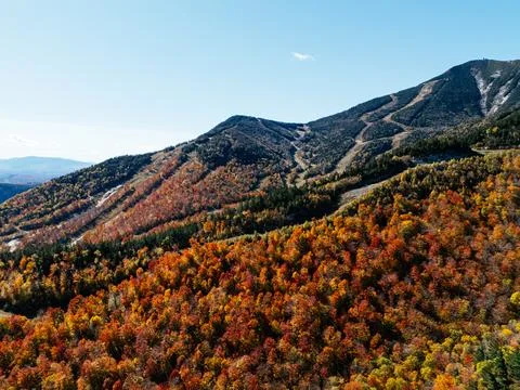 Fall Colours in the White Face Mountain ski resort. Color Change, Vermont, USA Stock Photos