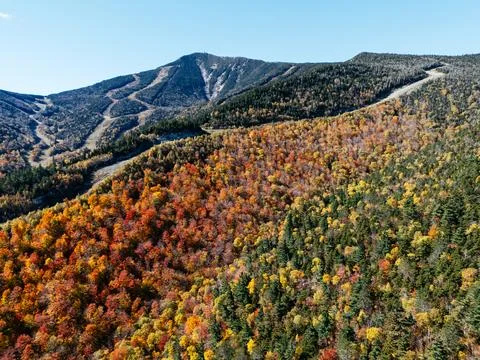 Fall Colours in the White Face Mountain ski resort. Color Change, Vermont, USA Stock Photos
