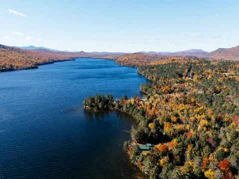 Fall Colours in the White Face Mountain ski resort and lake. Color Change, Stock Photos