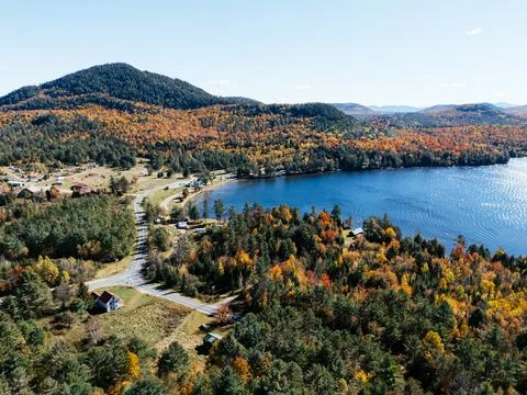 Fall Colours in the White Face Mountain ski resort and lake. Color Change, Stock Photos