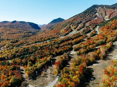 Fall Colours in the White Face Mountain ski resort. Color Change, Vermont, USA Stock Photos
