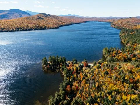 Fall Colours in the White Face Mountain ski resort and lake. Color Change, Stock Photos