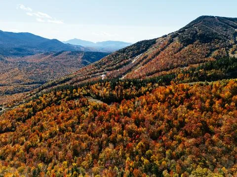 Fall Colours in the White Face Mountain ski resort. Color Change, Vermont, USA Stock Photos