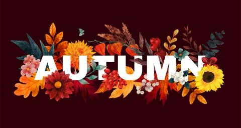 Fall composition Autumn letters and floral elements 스톡 일러스트