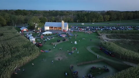The Fall Corn Maze Oregon Dairy Event with american farmstead and silo storage Stock Footage 321669668