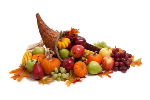 Fall cornucopia on a white back ground Stock Photos