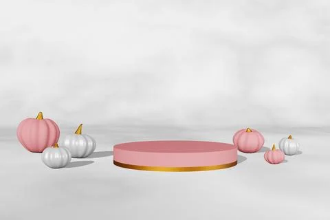 Fall creative concept pink pumpkin marble scene Halloween Thanksgiving sale d Stock Illustration