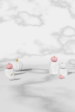 Fall creative concept pink pumpkin marble scene Halloween Thanksgiving sale d Stock Illustration