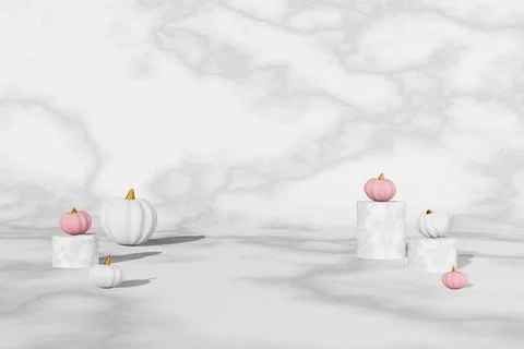 Fall creative concept pink pumpkin marble scene Halloween Thanksgiving sale d Stock Illustration
