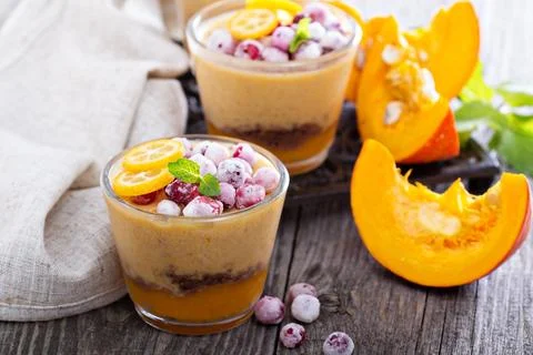 Fall dessert with pumpkin mousse Stock Photos
