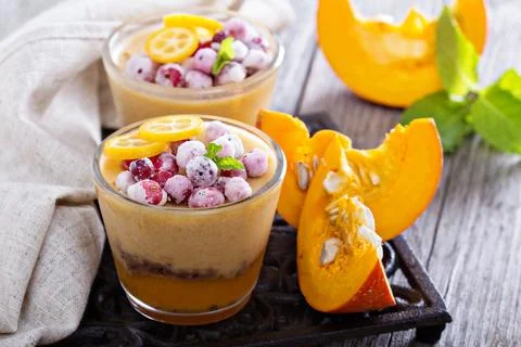 Fall dessert with pumpkin mousse Stock Photos