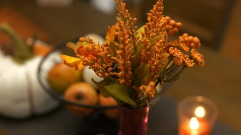 Fall Dining Table Decorations Center Pieces Stock Footage 120612934