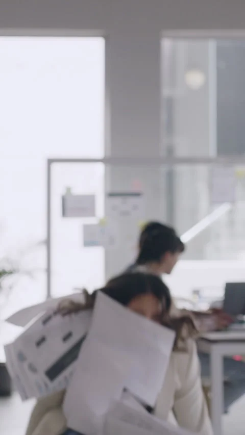 Fall, documents and accident with business woman in office for multitasking Stock Footage 335836140