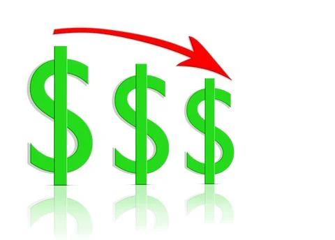 The fall of the dollar on a white background. Stock Illustration