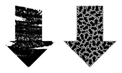 Fall Down Arrow Icon Recursion Collage and Grunge Textured Icon Illustrazione stock