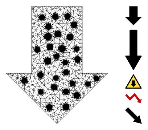 Fall Down Arrow Wireframe Mesh Icon with Infectious Elements 스톡 일러스트
