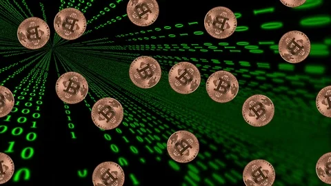 Fall down bitcoin computer animation,with digital crypto code number Stock Footage 118655791