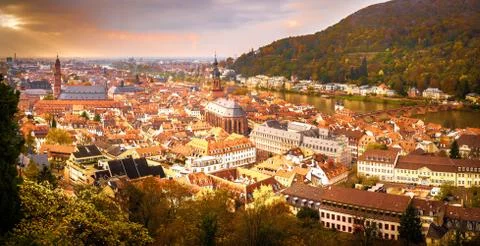 A Fall Evening Panoramic View of Heidelberg, Germany Stock Photos