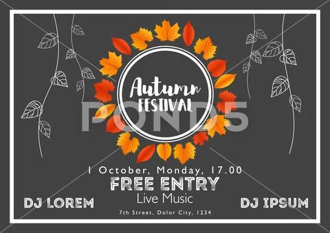 Fall Festival template. Bright colourful autumn leaves on horizontal backgr.. Stock Illustration