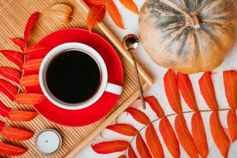 Fall flatlay with coffee Stock Photos