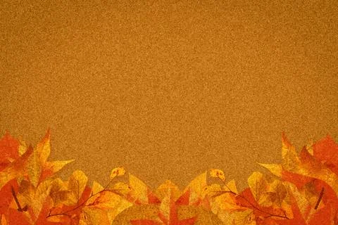 Fall foliage border is framing mottled burnt orange backdrop in flat design 写真素材
