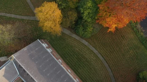 Fall foliage drone shot in Horn, Netherlands Stock Footage 128650406