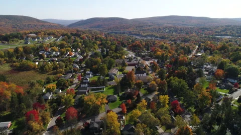 Fall Foliage Drone Video Small Suburban Town Video stock 228791086