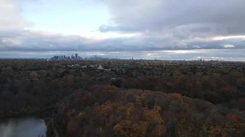 Fall Foliage Flight: Drone Views Colorful Trees and CN Tower Stock Footage 290834373