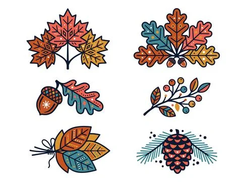 Fall Foliage Folk Art Bundle Vector Illustration Stockillustratie