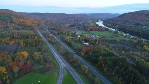 Fall Foliage Highway Drone Video Video stock 228792224