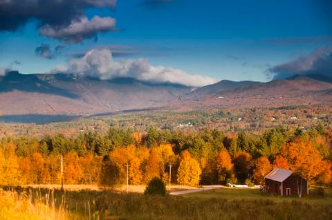 Fall foliage on mt. mansfield in stowe, vermont, usa Stock Photos