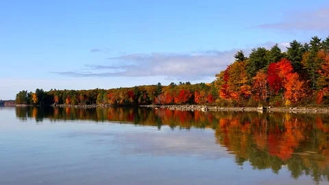 Fall Foliage Reflections Lake Sabago Maine Stock Footage 69916024