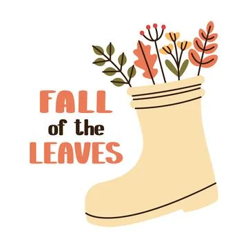 Fall foliage in rubber boot. Autumn leaves, rowan, flowers, oak leaf in autum Stock Illustration