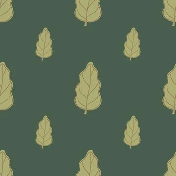Fall foliage seamless pattern with simple contoured oak leaves shapes. Green  스톡 일러스트