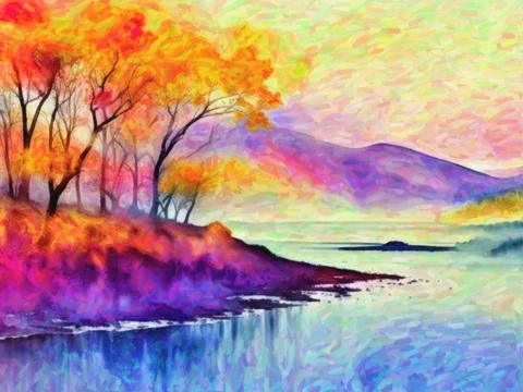 Fall forest Painting Stock Illustration